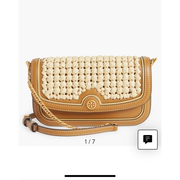 Tory Burch Robinson Raffia Wallet on a Chain Color Natural Retail $498 - Picture 6 of 8